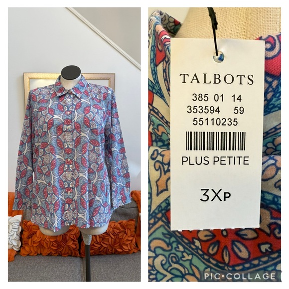 Talbots Tops - ❣️🆕TALBOTS PLUS PETITE COTTON BUTTON FRONT SHIRT - GARDEN MEDALLION❣️